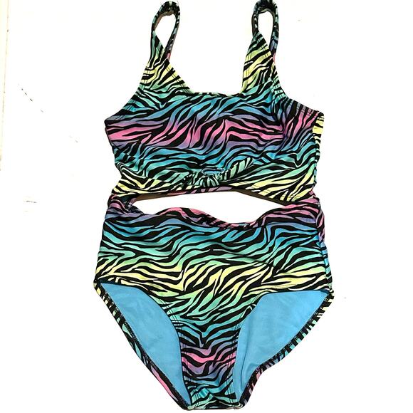 Art Class Girls Peek-A-Boo One Piece Leopard Print Swimsuit Girls M 7/8 - Picture 1 of 7